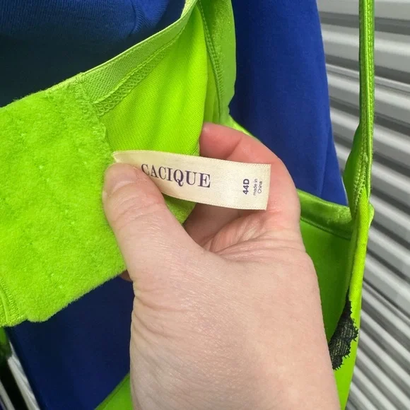 Lane Bryant | Cacique Neon Green Lace Trim Bra | size 44D - Picture 3 of 5